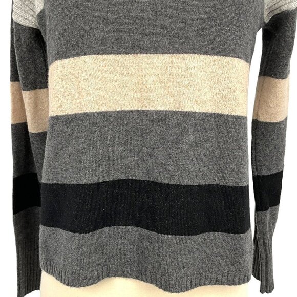 SWTR Women's XS Sweater Gray Striped Merino Cashmere Crew Neck Pullover Soft - Picture 2 of 9
